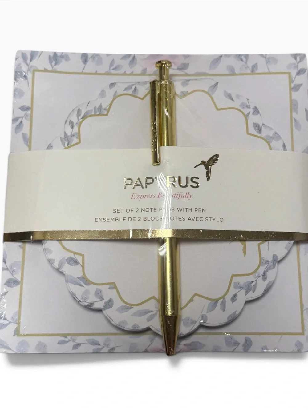 Papyrus Set of 2 Floral Note Pads with Gold Pen – New Sealed